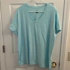 Blue Mountain Light Blue Teal V-Neck T-Shirt Plus Size 2X